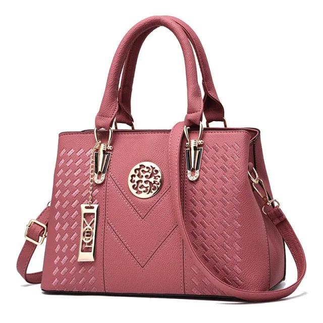 Uptown Leather Embroidery Handbag