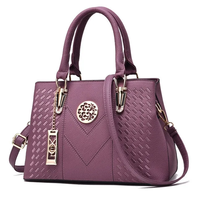 Uptown Leather Embroidery Handbag