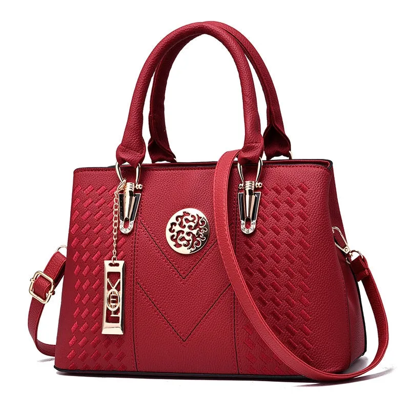 Uptown Leather Embroidery Handbag