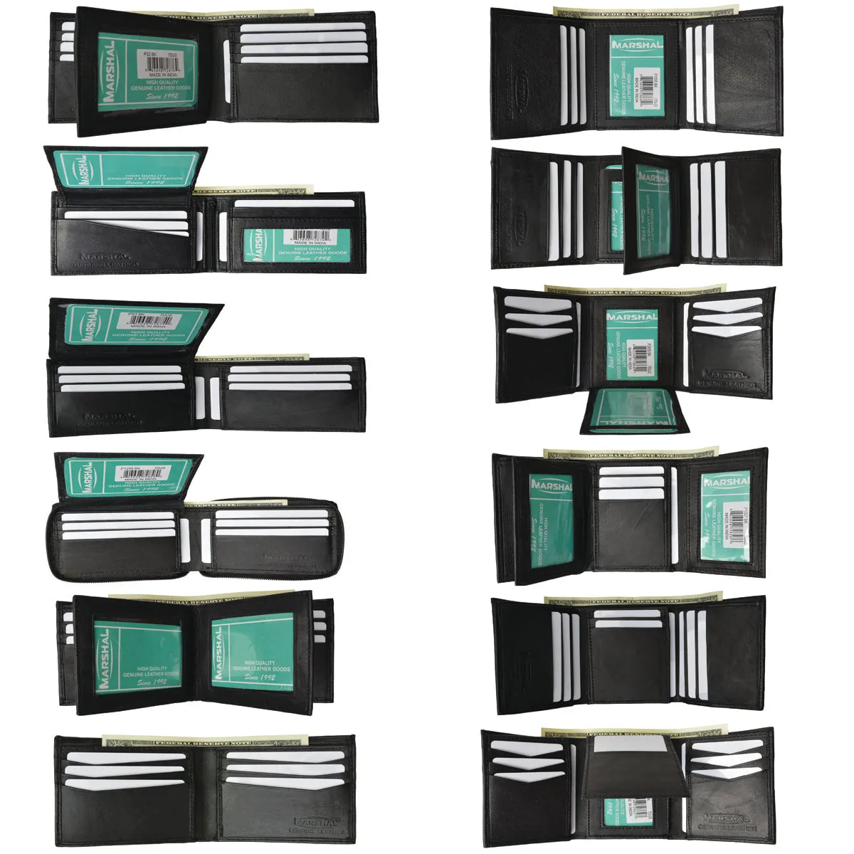 Wholesale New Black Mens Premium Leather Bifold & Trifold Wallets