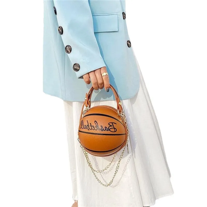 women basketball football look mini round bag hangbag adjustable shoulder cross body